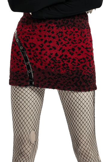 Red Leopard Punk Mini Skirt Featuring Eyelet Zippers